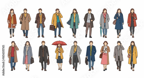 Collection of Stylized People in Winter Coats and Outfits.