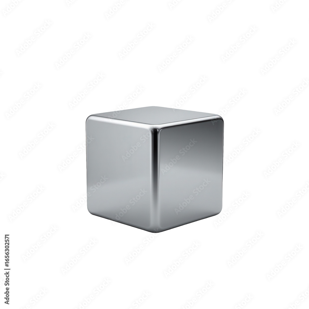 Fototapeta premium Shiny Metallic Cube with Reflections on a Minimalist Background