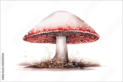 Watercolor Red Mushroom Clipart – Amanita Muscaria Toadstool Illustration