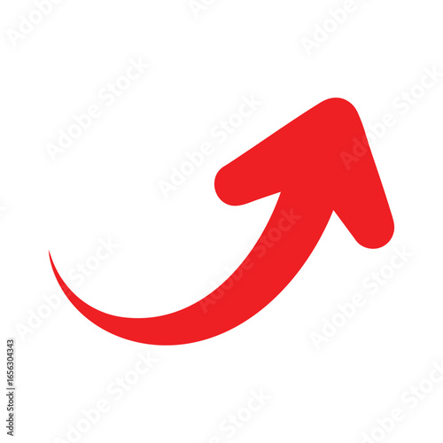 Red Arrow. Vibrant red upward curving arrow pointing diagonally right signifying progress growth success direction upward movement and vector illustration.