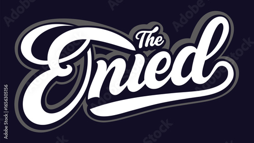 The enied logo with white cursive text and gray outline against a dark blue background in a stylized font