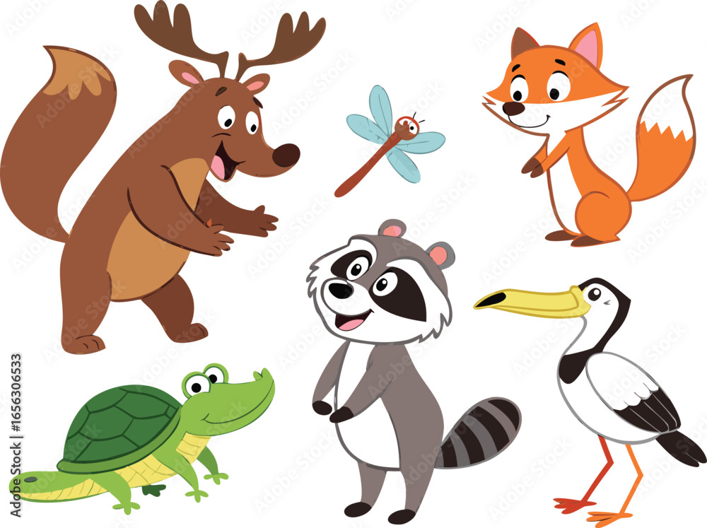 Fototapeta premium carton style cat and fox animal icon 