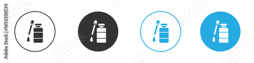 Mouthwash and Toothbrush Icons in Circular Frames Isolated on White Background