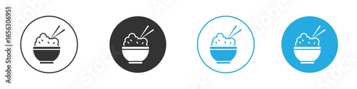 Rice Bowl with Chopsticks Icon Set, Isolated on White Background