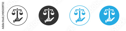 Scales of Justice Icon in Hand, Isolated on White Background