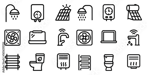 Home appliance outline icons set – modern, flat, household utility symbols