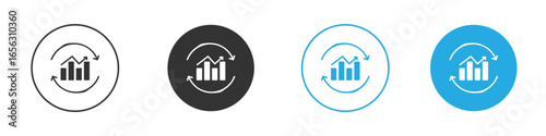 Growth Chart Icons in Circular Frames isolated on white background