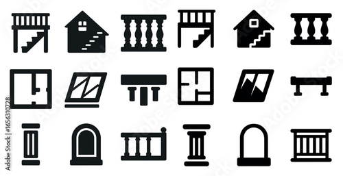 Home and building outline icons set – flat, architectural design elements