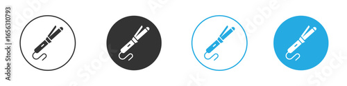 Hair Curling Iron Icons in Circles with Variations