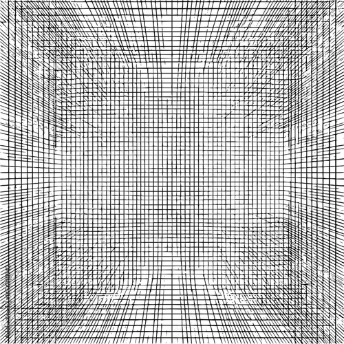 Distorted grid pattern with black lines on white background