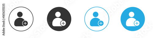 Add User Icon Set in Circular Frames Isolated on White Background