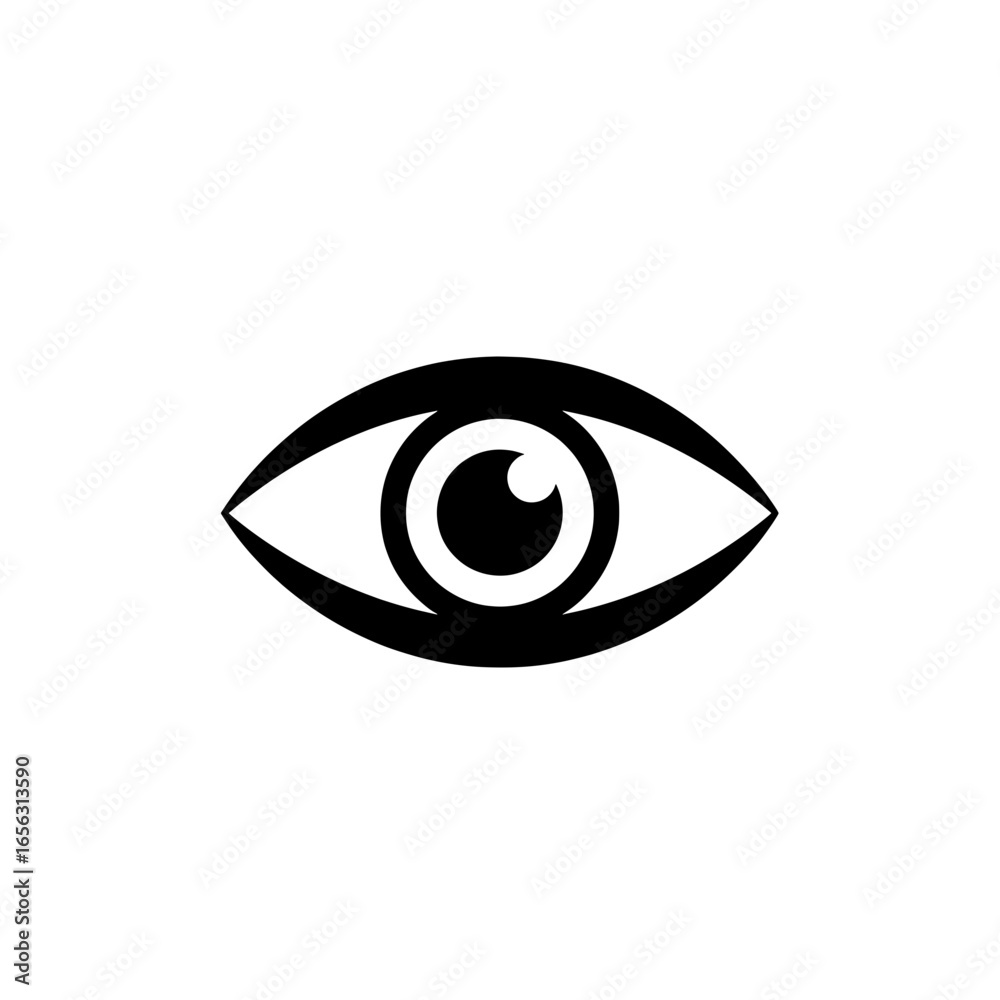 Clear black eye icon representing vision observation insight and perception for modern concepts Clear black eye icon representing vision observation insight and perception for modern concepts