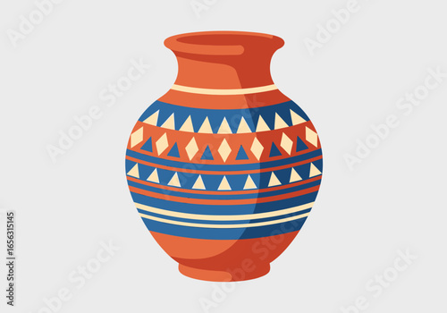 Flat vector traditional patterned terracotta vase