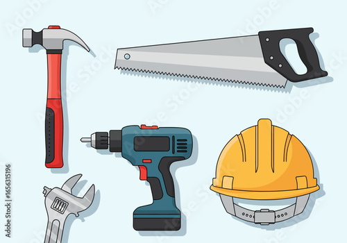 Illustration of essential carpentry tools for construction and repair