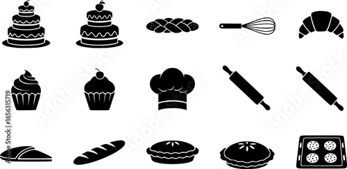 Obraz na płótnie Collection of baking icons and pastries, cake,bread,bakery,chef