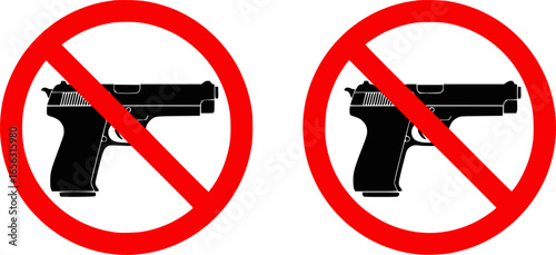 Two red circle and slash no gun signs
