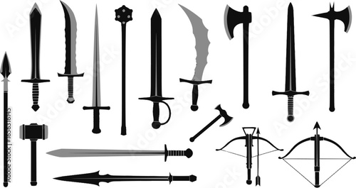 Collection of medieval weapon silhouettes for fantasy and gaming
