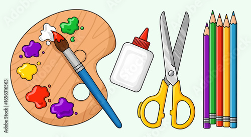 Illustration of art supplies for drawing and crafting