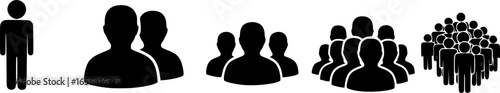Icons representing different group sizes from single person to a small crowd
