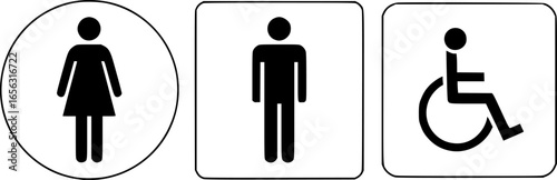 Restroom signs for women men and disabled individuals
