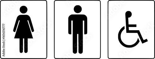 Restroom signs for women men and disabled individuals
