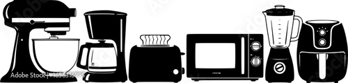 Collection of modern kitchen appliances in silhouette style
