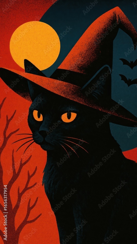 Obraz premium Mystical cat under moonlight.