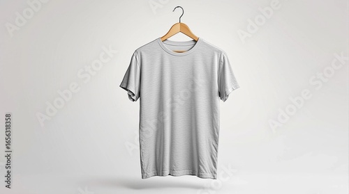 Blank White T-Shirt Mockup on Wooden Hanger Isolated Plain Garment