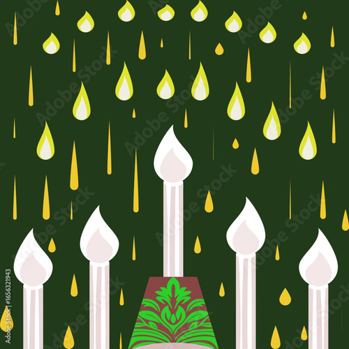 Minimal vector illustration of candlelight with spiritual and decorative design, suitable for religion, meditation, Buddhism, and cultural themes.