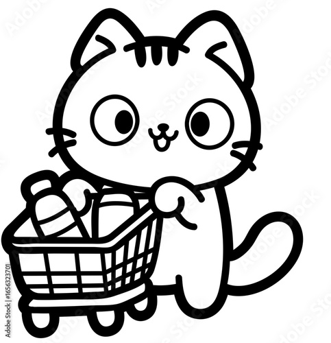 cute kitten with shopping cart - layered cut file - animals clip art