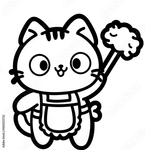 cute cat doing chores - layered cut file - animal clipart