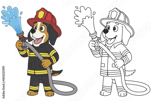 Funny vector cartoon of a pirate boy with his dog and girl friend in the winter