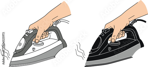 Ironing clothes with steam using a flat iron illustration