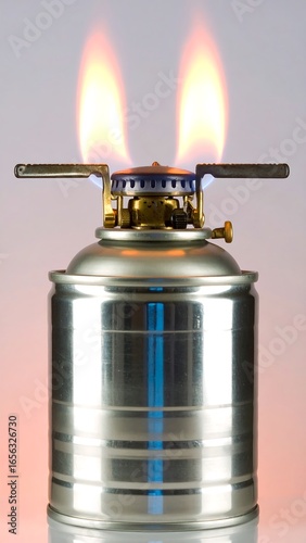 Portable camping stove with flames