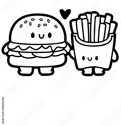chibi burger and fries - layered cut file - food clip art