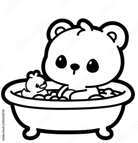 cute baby bear in a bathub - layered cut file svg - 