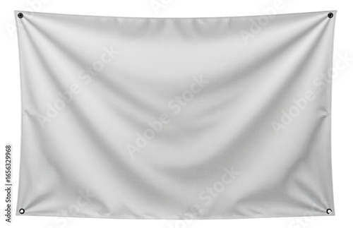 Blank white banner or tarp with grommets, ready for custom text or graphics.