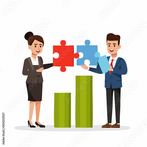 Partnership vector showing puzzle connection with growth chart. Represents teamwork and business collaboration.
