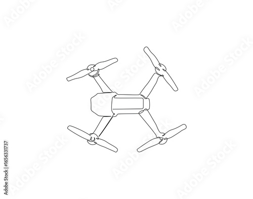 Drone continuous line. Continuous one line drawing of quadcopter camera. Modern air technology for photography concept concept. Single line drawing