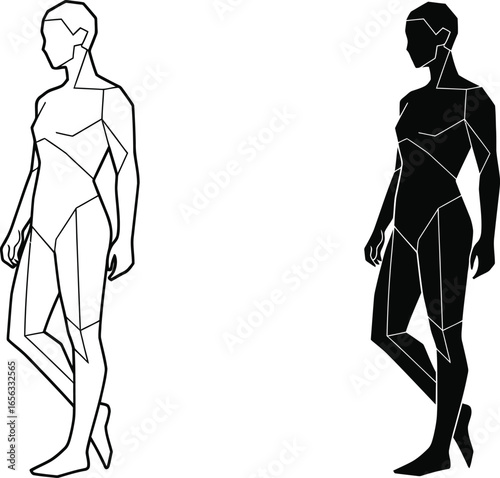 Geometric woman line art abstract figure design concept