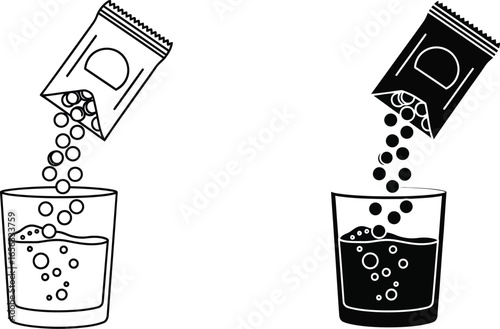 Dissolving powder drink mix in glass vector illustration