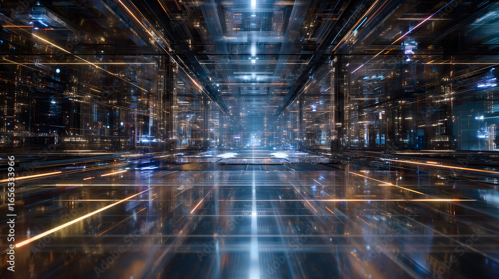 Fototapeta premium Futuristic Quantum AI Processor Network - Digital Data Visualization with Neural Connections