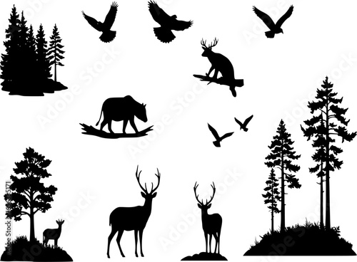 Landscape Nature Forest Animal Silhouette Vector
