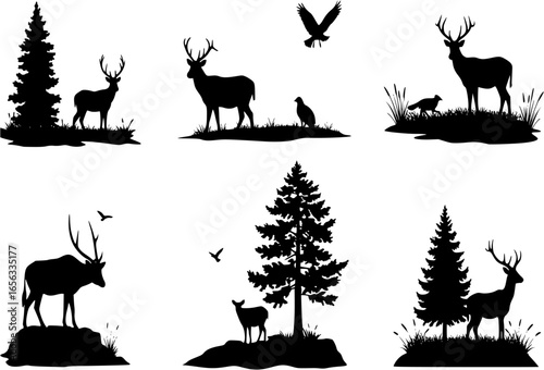 Landscape Nature Forest Animal Silhouette Vector
