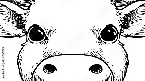 Up-close sketch of a wide-eyed bovine, showing the nose, eyes, and head