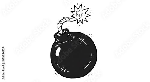 Cartoon-style illustration of a classic bomb with a lit fuse isolated on a transparent background