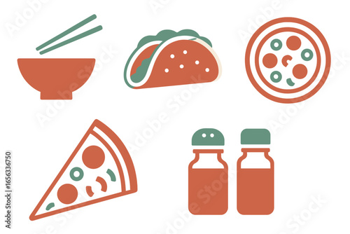 Assorted Food Icons with Neon Glow