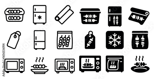 Kitchen appliance outline icons set – modern, culinary tools and cooking symbols