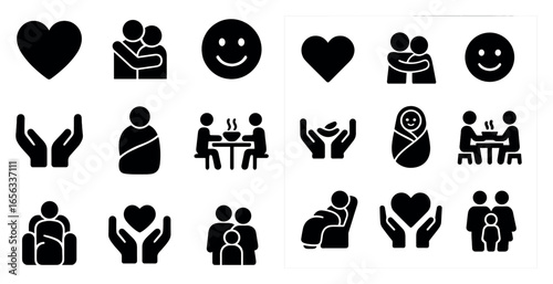 Mental well-being solid icons set – flat, filled, mental health support symbols