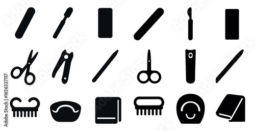 Beauty and grooming solid icons set – personal care, hygiene, salon symbols